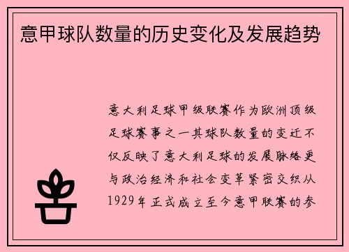 意甲球队数量的历史变化及发展趋势